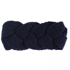 Navy Knitted Braided Woven Headband Ear Warmer
